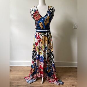 SFIZIO Colorful Floral Maxi Dress Size L Tall Sleeveless